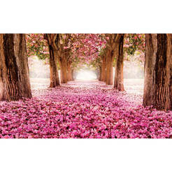 3D Wall mural - Forest path, pink flowers 368 x 254 cm