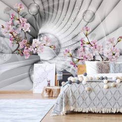 3D Wallpaper for wall Tunnel of flowers and bubbles 368 x 254 cm, with glue