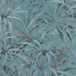 Wallpaper Summer gray blue leaves turquoise fleece hard vinyl