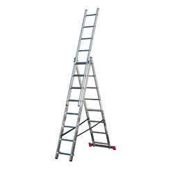 Three-arm aluminum ladder, professional 3 x 8 Corda