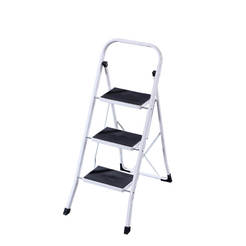 Metal ladder - 3 rubber steps, white