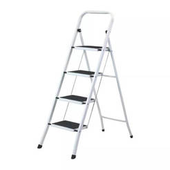 Metal ladder - 4 rubber steps, white