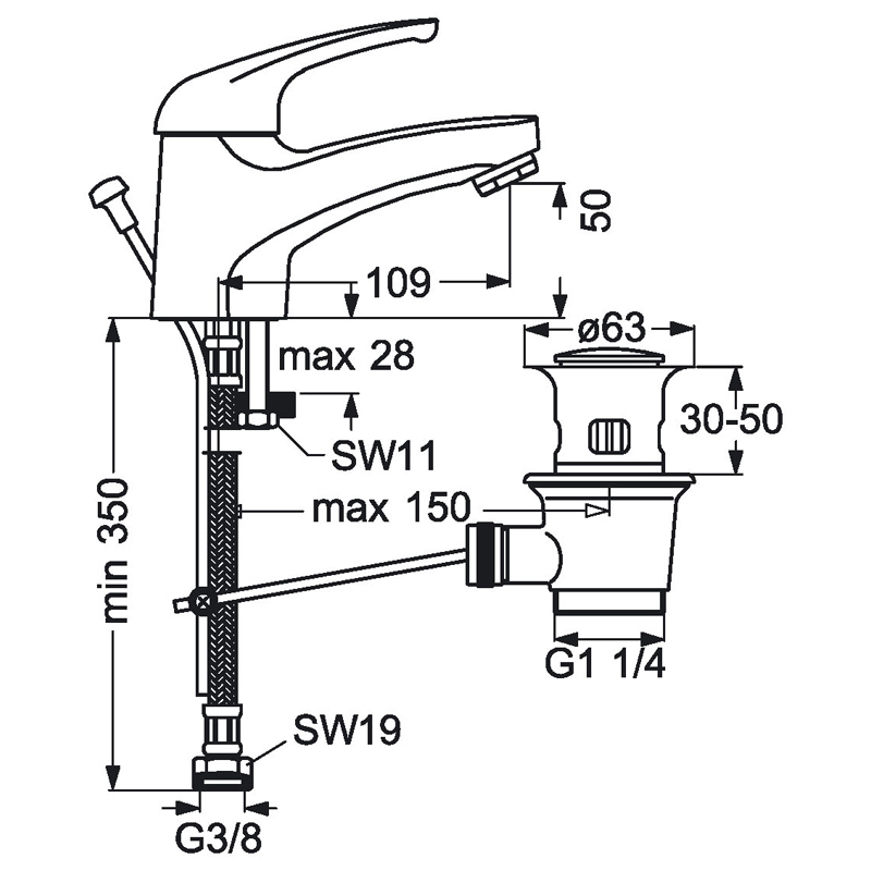 Смеситель для раковины с гибкими соединениями и сливом Sirius ? MASTERHAUS