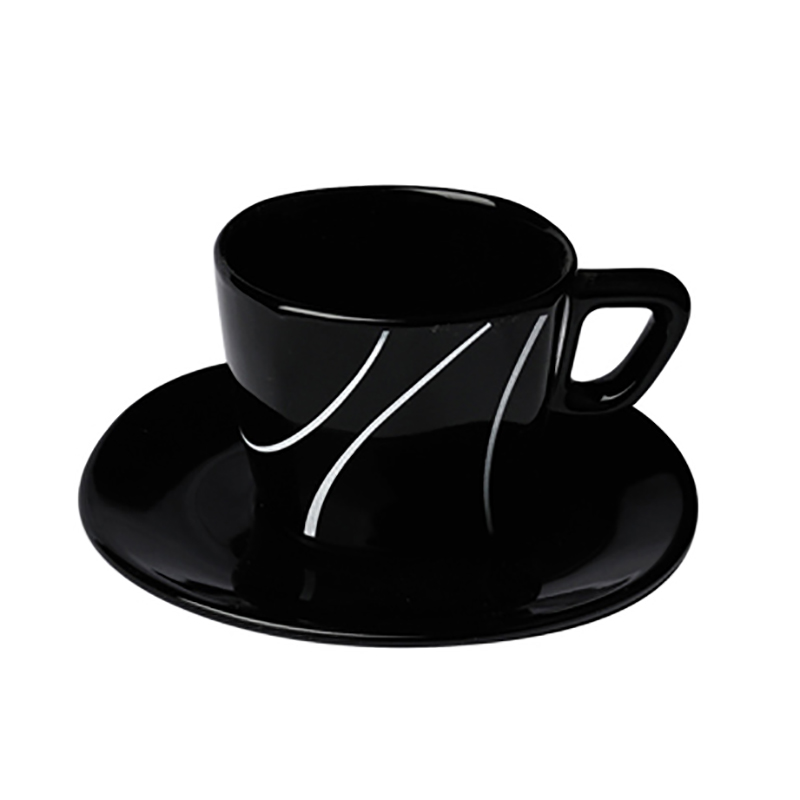 Ceramic tea cup with saucer 200ml black with features ⋆ MASTERHAUS