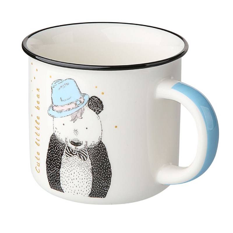 Фарфоровая чашка для горячих напитков 330мл черный кант мишка декор ⋆ ...