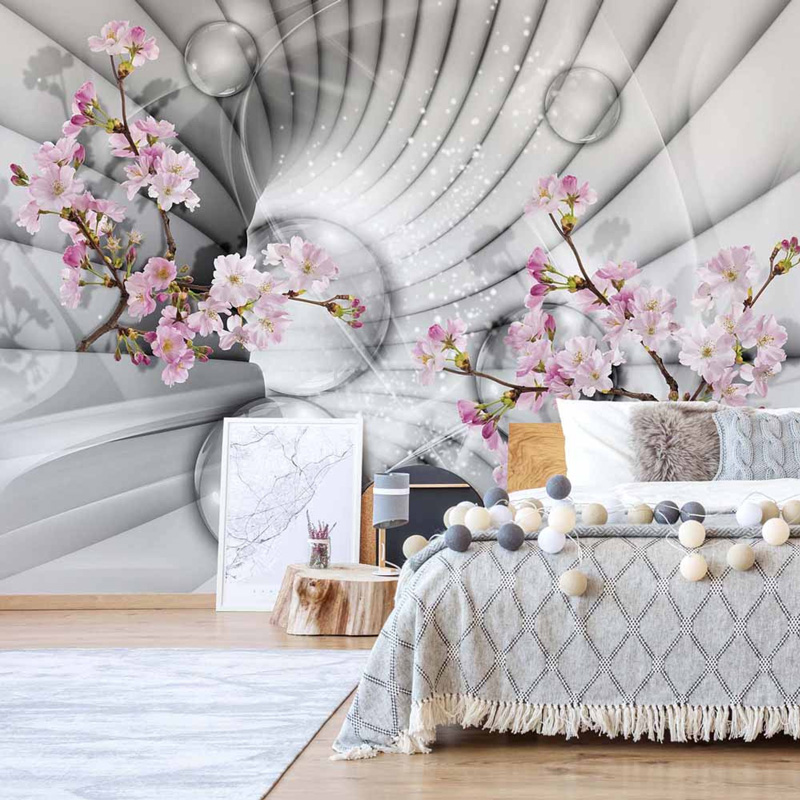 flowers and bubbles on bedroom wall