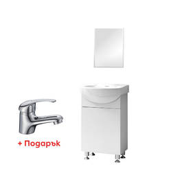 Комплект PVC шкаф с мивка + огледало + стоящ смесител