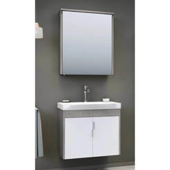 Комплект мебели за баня MDF шкаф с мивка и шкаф с огледало 65см бял/сиво