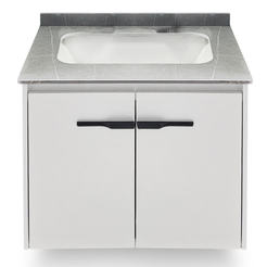 Badezimmerschrank mit Waschbecken, weißes PVC, 60 cm, hängend, mit Soft-Close-Funktion, FORMA VITA