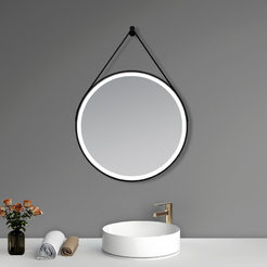 Badezimmerspiegel 60 cm mit LED-Beleuchtung, Touchscreen, Aufhängeband und Rahmen