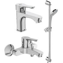 Комплект за баня - смесител за мивка, за вана/душ и тръбно окачване с ръчен душ Alpha BD004AA
