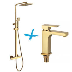 Комплект за баня Саня 2в1 - душ система и смесител за умивалник, цвят злато