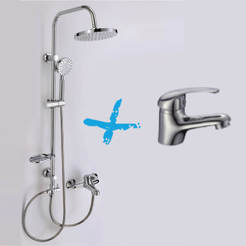 Комплект за баня 3 в 1 - тръбно окачване, смесител вана/душ и смесител за умивалник
