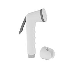 Hygienic shower with stop button, white