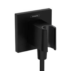 Коляно стенно с държач FixFit E Wall outlet с възвратен клапан черен мат HANSGROHE