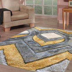 Teppich Shaggy Carving 160x230cm Polyester 40mm Velours 3D-Effekt Grau-Gelb DECOTEX