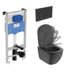 Комплект за баня - структура за вграждане промо Tesi с конзолна тоалетна чиния и седалка черен мат