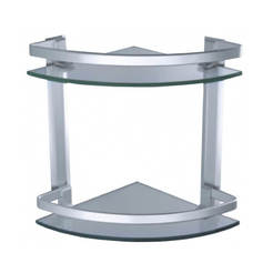 Double corner shelf for bathroom, glass and chrome 25 x 25 x 29 x 35 cm