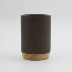 Ceramic cup for toothbrushes, oak base Marley