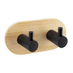 Double steel bathroom hanger and bamboo color black AWD02091764