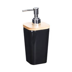 Диспенсър за течен сапун за баня с бамбук, черен