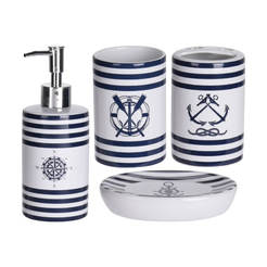 4-teiliges Bad-Accessoire-Set, Maritimes Design