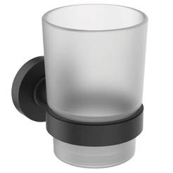Glass cup with holder IOM black matt, frosted glass