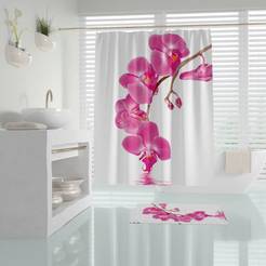 Занавеска для ванной 180 x 200 см полиэстер Tropik Home Orchid цифровая печать, с кольцами