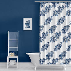 Завеса за баня 180 х 200см абстрактно синьо Evdy 1619, с халки