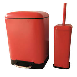 Комплект за баня - WC кошче и четка, червен мат