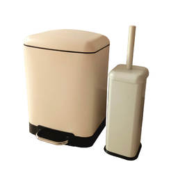 Bathroom set - WC bin and brush, beige matt