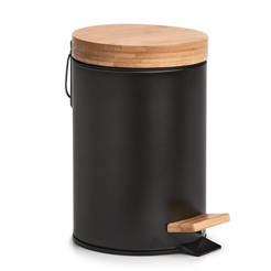 Кош за тоалетна 3л с педал, метал и бамбук черен