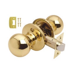 Simple door handle with button, polished brass Ball