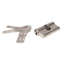Секретна едноредова ключалка 30 х 30мм никел с 4 ключа ямкова