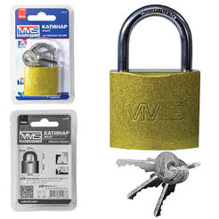 Padlock brass 63mm blister with three keys 45965 MMS