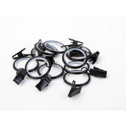 Кольца с зажимами для карниза Fusion, матовые черные, 10 шт., MARDOM