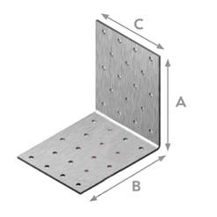 Corner plate - 80 x 80 x 80 x 2 mm, isosceles, perforated
