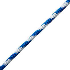 Knitted PP rope - 4 mm, tension 300 kg, white / blue