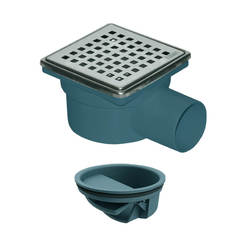 Рогов сифон за баня Ф50мм с клапа против миризми и неръждаема решетка Inox 10 х 10см