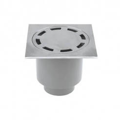 Gerader Badezimmersiphon Ø50mm mit Ventil und Inox-Gitter 10x10cm AGRIA