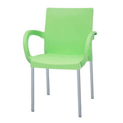 Пластмасов градински стол с метални крака и подлакътници, зелен MARE