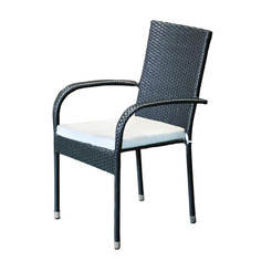 Градински стол изкуствен ратан, черен, с възглавница 55 х 61 х 89см