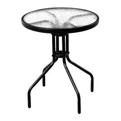 Metall Gartentisch Ø60cm Glasplatte, schwarz matt