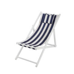 Wooden chair chaise longue 4 positions blue and white stripes
