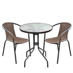 Градински комплект от PVC ратан и метал, 3 части - маса и столове Baleno цвят кафяв