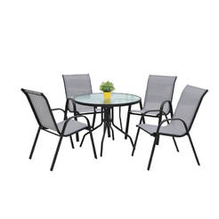 Градински мебели 5 части метал и текстилен - градинска маса и столове