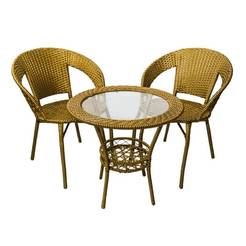 Градински мебели комплект 3 части - PVC ратан старо злато без възглавници