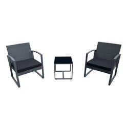 Garden furniture set 3 pieces, metal and PVC rattan gray Thassos