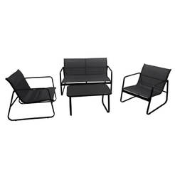 Garden furniture set 4 pieces, PVC rattan/metal black New York