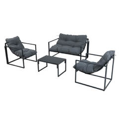 Garden furniture set 4 pieces Cube, metal/textile black